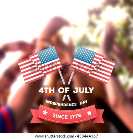 Independence day graphic against music fans with their hands up