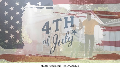 Independence day text banner against african american family playing together in the garden. american independence celebration and patriotism concept - Powered by Shutterstock