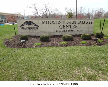 Independence, Missouri / USA - April 1 2019: Sign At Midwest Geneology Center, Mid-Continent Public Library