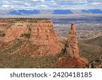  independence monument and the book cliffs in colorado national monument on a sunny spring day  near fruita, colorado     