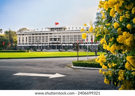 Independence and Reunification Palace in Vietnam. Ho Chi Minh City, Saigon. Government building and travel and tourism landmark.