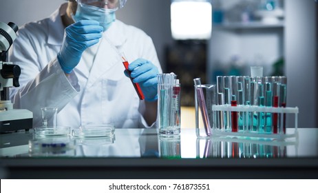 Independent medical laboratory checking athletes blood for presence of steroids