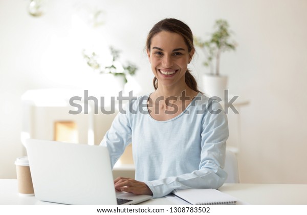 Independent Mixed Race Female Sitting Desk Stock Photo Edit Now