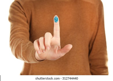 Index Finger With Bright Blue Microchip Picture On It