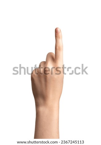 Index finger pointing, showing up isolated on white