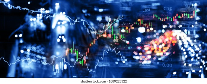 Index Number Graph Line Of Trade Stock Market And Index Number On Blue Glow Blur City Light Banner Business Background