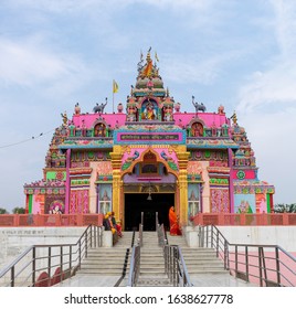 India, Agra - January 7 2020 - A Colorful Hindu Temple In Uttar Pradesh