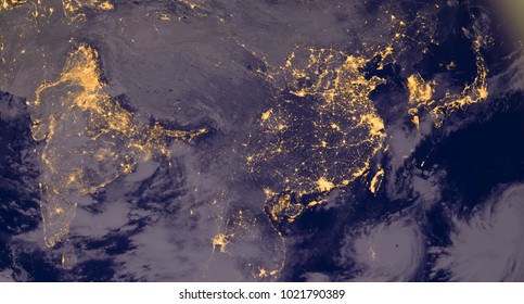 India and Asia lights during night as it looks like from space. Elements of this image are furnished by NASA