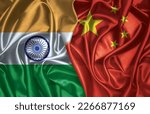 India and China two folded silk flags together