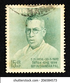 INDIA - CIRCA 1958: Green Color Postage Stamp Printed In India With Portrait Image Of Bipin Chandra Pal, An Indian Nationalist Of The Indian National Congress.