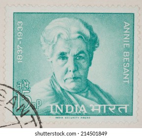 INDIA - CIRCA 1963: A Cancelled Postage Stamp From India Illustrating Annie Besant, Issued In 1963.