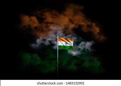 India Flag Smoke Effect With India Flag On Black Background