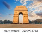 India Gate in sunset evening lights, Rajpath,  New Delhi