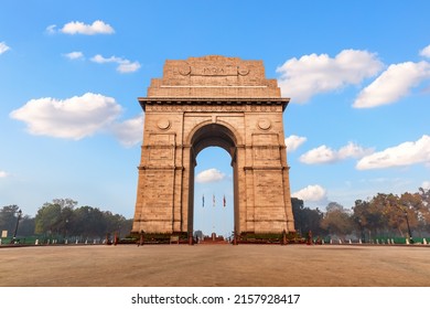 India Gate under the clouds, famous landmark of New Delhi, no people