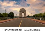 India Gate a war memorial built on the eastern end of Rajpath road New Delhi at sunset time.