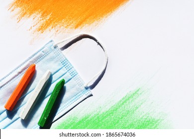 India independence day concept with color pencil, face mask, oil pastel hand paint flag - Powered by Shutterstock