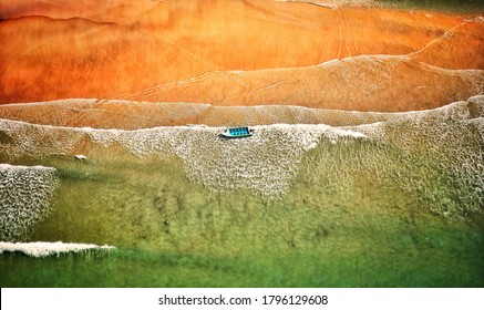 India Independence Day Natural Flag Aerial Image With Boat And Beach 