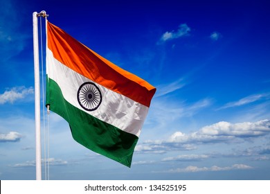 India Indian Flag In Blue Sky