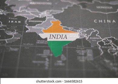 India map. Coronavirus in India. The map of india which background is flag colors. India is close to the China that start spreading and outbreak coronavirus around the world now.  - Powered by Shutterstock