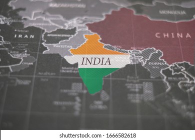 India Map. Coronavirus In India. The Map Of India Which Background Is Flag Colors. India Is Close To The China That Start Spreading And Outbreak Coronavirus Around The World Now. 