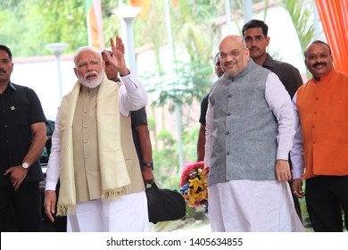 INDIA MAY 23 2019:Prime Minister Narendra Modi And BJP President Amit Shah Shared Their Excitement And Ecstasy On Winning 2019 Elections At BJP Headquarters In New Delhi On Thursday