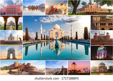 India photo collage, famous sights in one picture