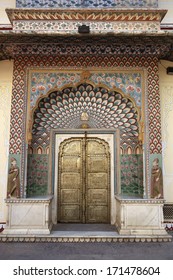 India, Rajasthan, Jaipur, City Palace (built In 1729 - 1732 AD By Sawai Jai Singh), Old Brass Door