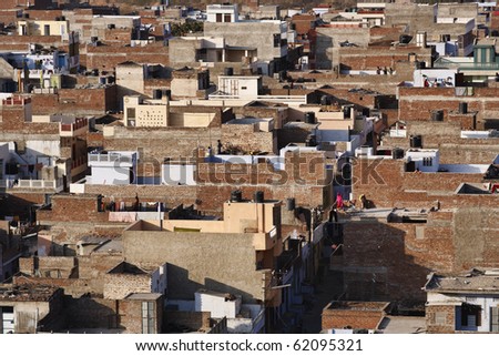 India, Rajasthan, Jaipur, panoramic view of the city from the Sun Temple (Surya Mandir)