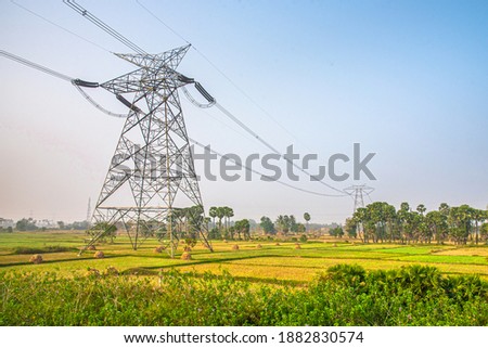 India Rural Electrification - High Tension Line through paddy field