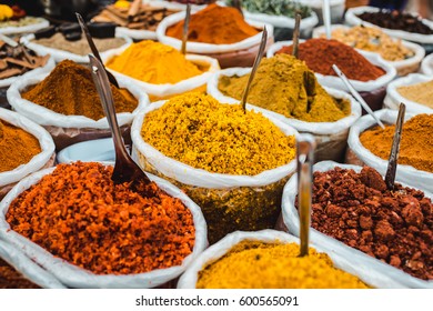 India Spices At The Local Market At Delhi.