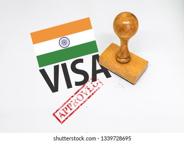 India Visa Approved With Rubber Stamp And Flag