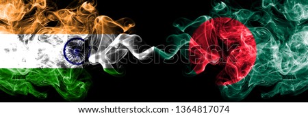 India vs Bangladesh, Bangladeshi smoke flags placed side by side. Thick colored silky smoke flags of Indian and Bangladesh, Bangladeshi