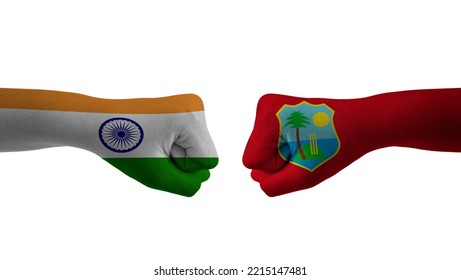 India Vs West Indies Hand Flag Man Hands Patterned With The India Vs West Indies Flag