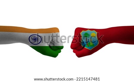 india vs West indies hand flag Man hands patterned with the india vs West indies flag