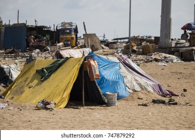 India,Chennai, Refugee Camp On The Beach