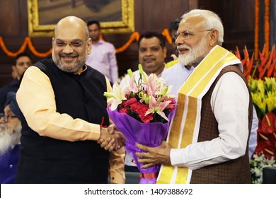 INDIA-MAY 25 2019:Prime Minister Narendra Modi Got Welcomed By BJP President Amit Shah At Parliament In New Delhi On Saturday