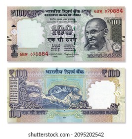 Indian 100 Rupee Paper Currency Old Note Front And Back Side Design  Isolated On White Background