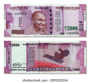 Indian 2000 rupee paper currency note front and back side design isolated on white background - Shutterstock ID 2095202554