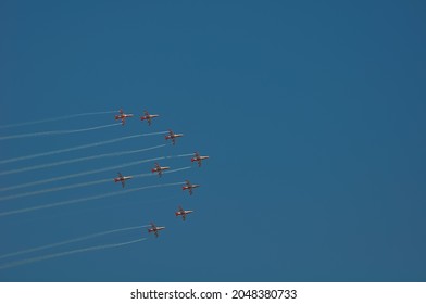 Indian Air Force's suryakiran jet flies over Dal Lake during an air show  in Srinagar September 26, 2021. 
