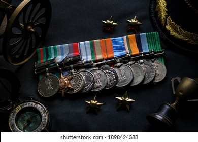 Indian Army Service Medals Of A Veteran.