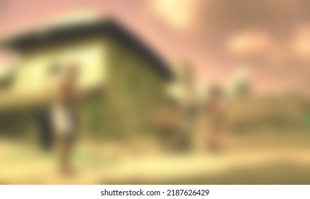 Indian Or Asian Village Street With Houses. Blurred Or Defocused Abstract Image. Copy Space.