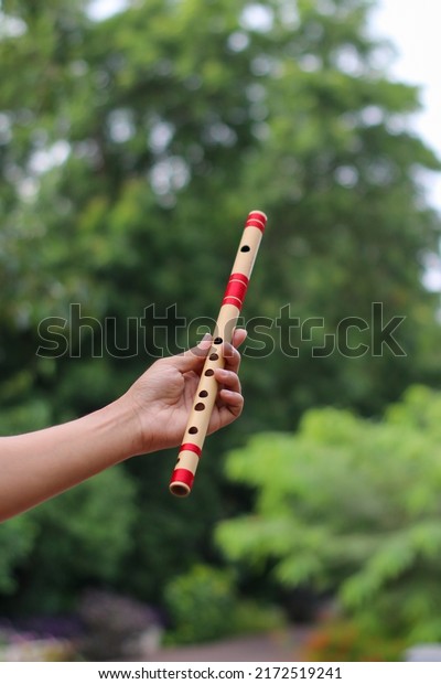 Indian Bamboo Flute in\
Green Background