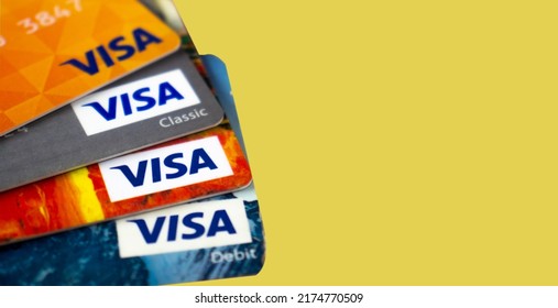 Indian Bank Visa Debit Card Isolated Over Yellow Background. New Delhi, Indian - July, 04, 2022.