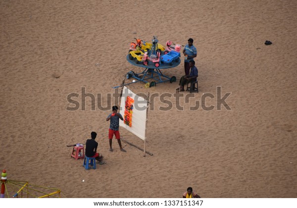 Indian Beach Shops Swing Games Chennai Stock Photo Edit Now