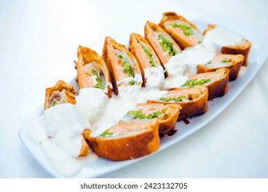 Indian bread: Indian bread rolls with green chutney on white plate - Powered by Shutterstock