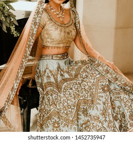 Indian Bridal Showing Wedding Lehenga Sharara Dress