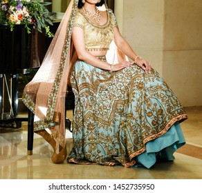 Indian Bridal Showing Wedding Lehenga Sharara Dress