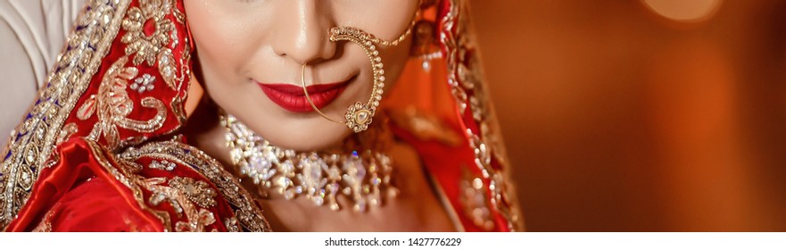 Indian Bridal Showing Wedding Nose Ring Jewelry
Karachi, Pakistan, June 01, 2019