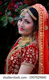 Indian bride (dulhan) image with beautiful costume and jewellery in her marriage at Ranikhet , Almora Uttrakhand photo taken on Date 23-Nov-2020 