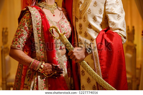 Indian Bride Groom Wearing Wedding Dress Stock Photo Edit Now